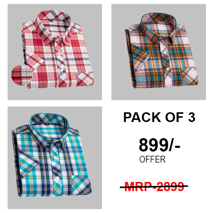 Style&Kart Cotton Checked Shirts For Men (Combo Pack of 3)